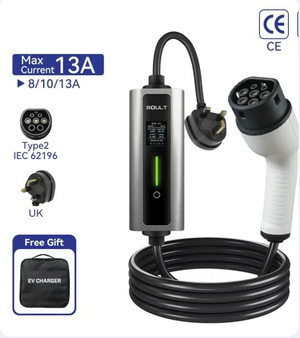 Portable EV Charger 3kW, IP65 with UK Plug, BOULT (GCC / Type 2)