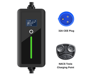 EV-Portable Tesla Charger  Type 2, (USA NACS) 7kW 32A,  5m Cable  CEE Adapter   EV Charger For Model 3,Y,S,X & Cybertruck, Not Compatible for GCC